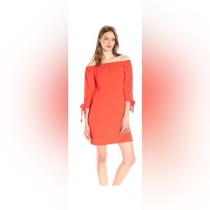Vince Camuto lined off the shoulder  coral dress 16